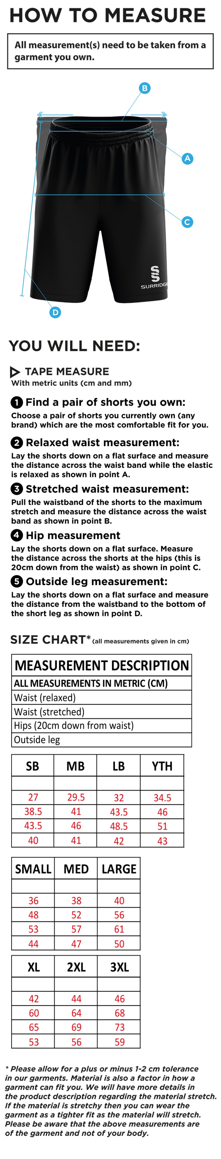 East Kilbride CC - Classic Short - Size Guide